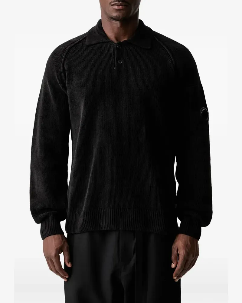 C.P. Company Geripptes Poloshirt mit Linsen-Detail - Schwarz Schwarz