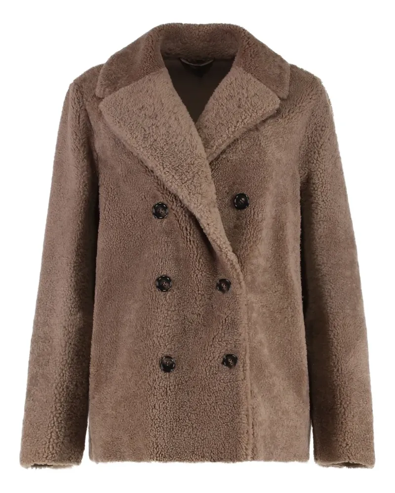 Max Mara Doppelreihiger Futura Mantel aus Shearling - Braun Braun