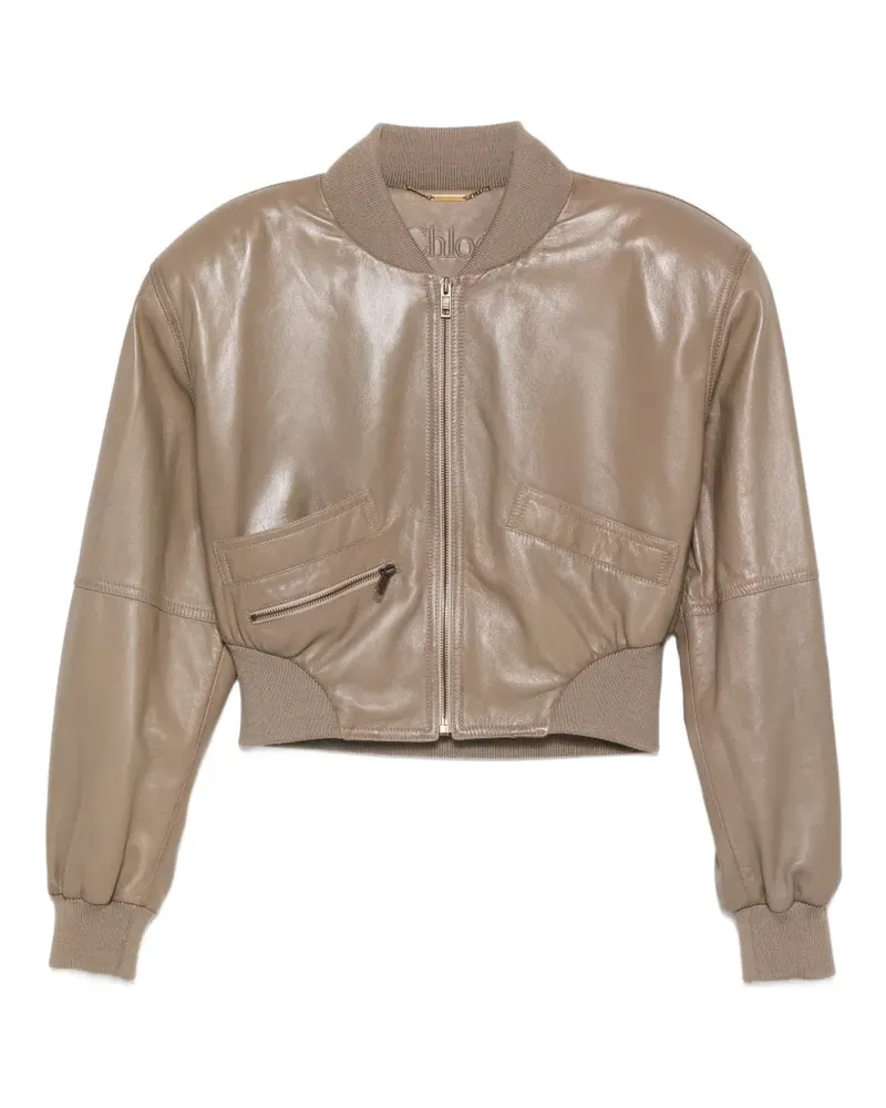 Chloé padded-shoulders leather crop jacket - Nude Nude