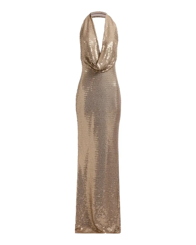 Elie Saab sequin-embellished halterneck maxi dress - Gold Gold