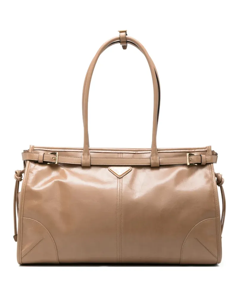 Prada logo-plaque shoulder bag - Nude Nude