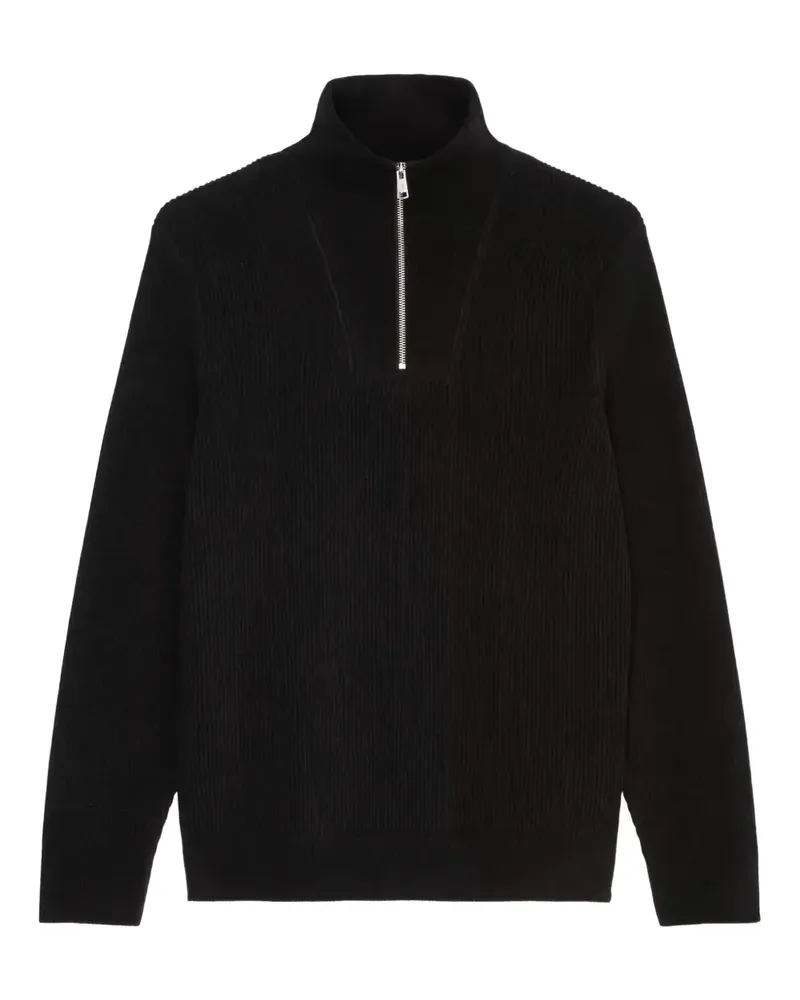 Marc O'Polo Gerippter Pullover mit Viertelreißverschluss - Schwarz Schwarz