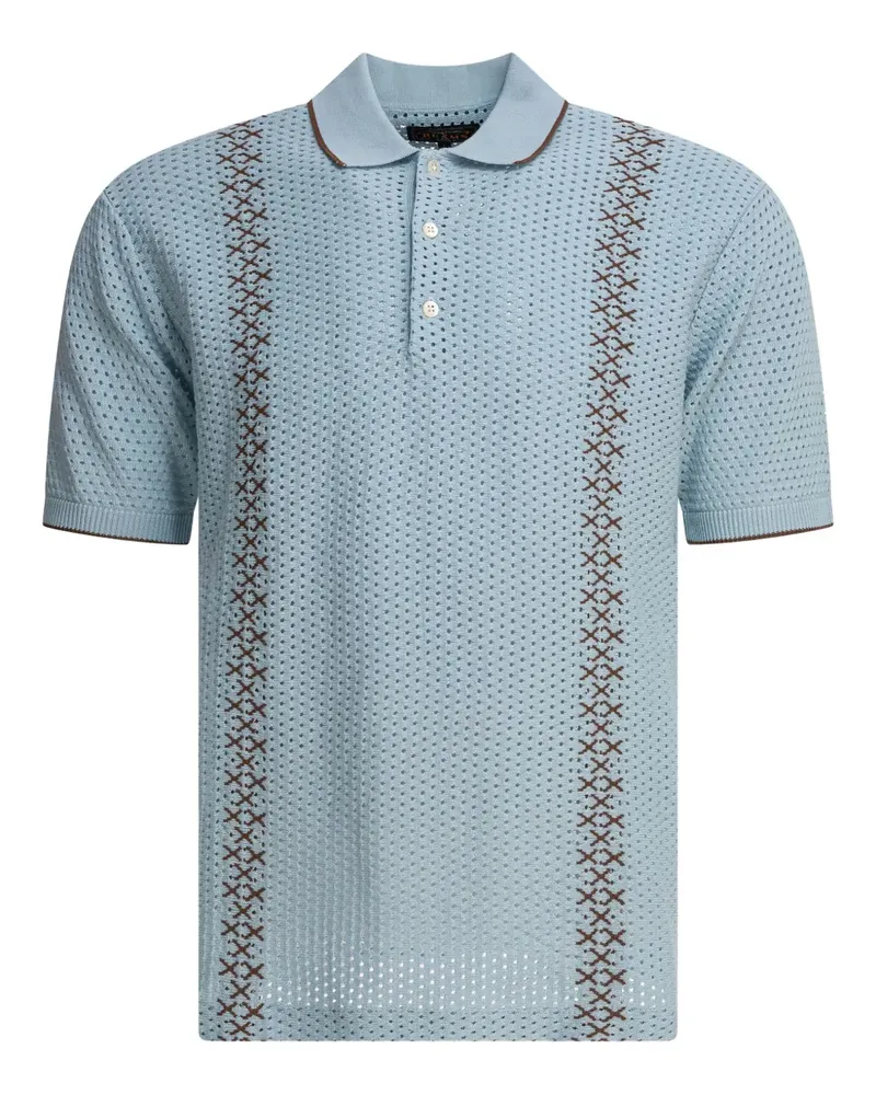 Beams Plus Poloshirt mit aufgestickten Ösen - Blau Blau