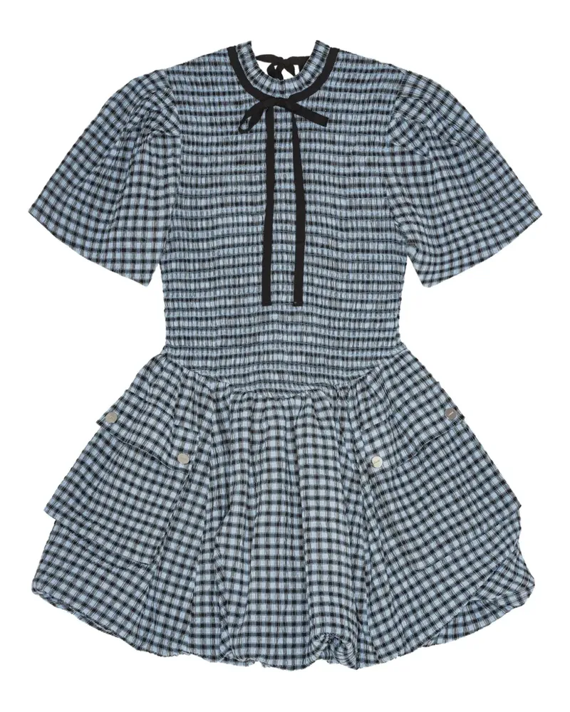 Ganni Kariertes Seersucker-Minikleid - Blau Blau