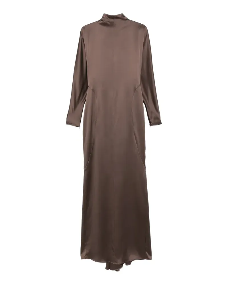 Max Mara Satin Kleid mit Stehkragen - Braun Braun