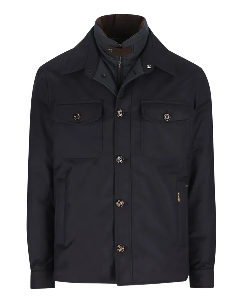 MOORER Geknöpfte Hemdjacke mit Tasche - Blau Blau
