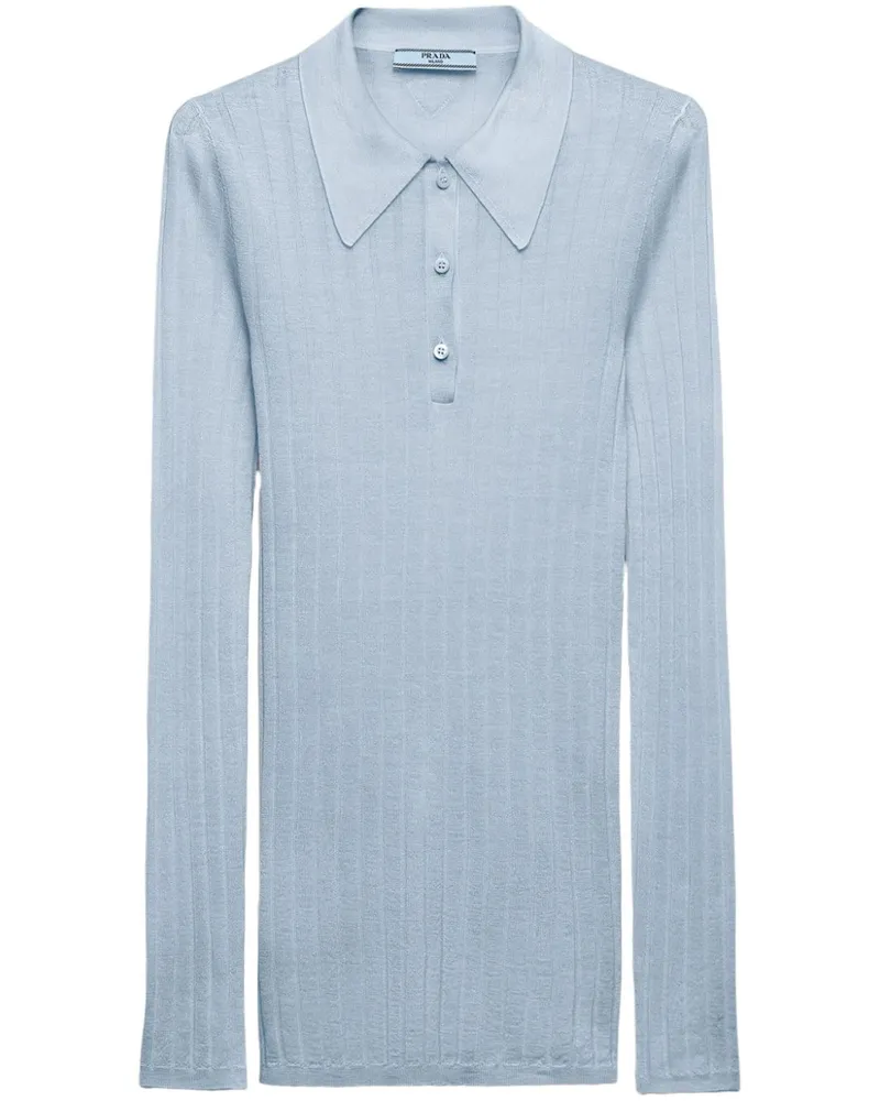 Prada Geripptes Kaschmir-Seiden-Poloshirt - Blau Blau