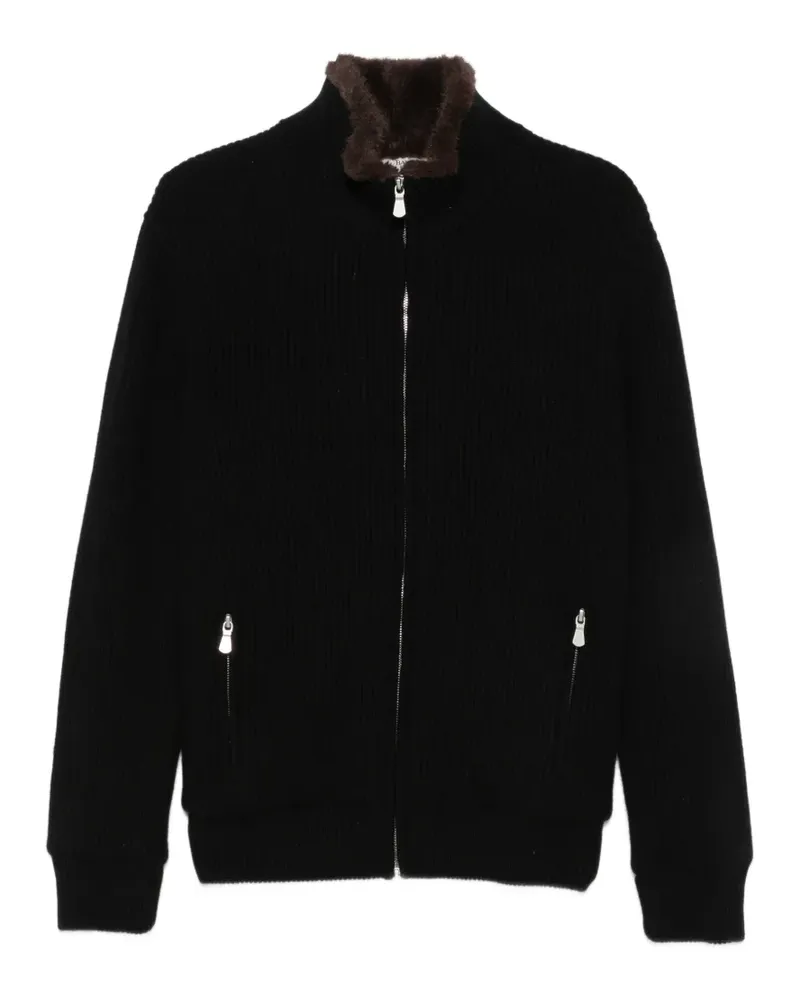 BARBA ribbed-knit faux-fur-trim jacket - Schwarz Schwarz