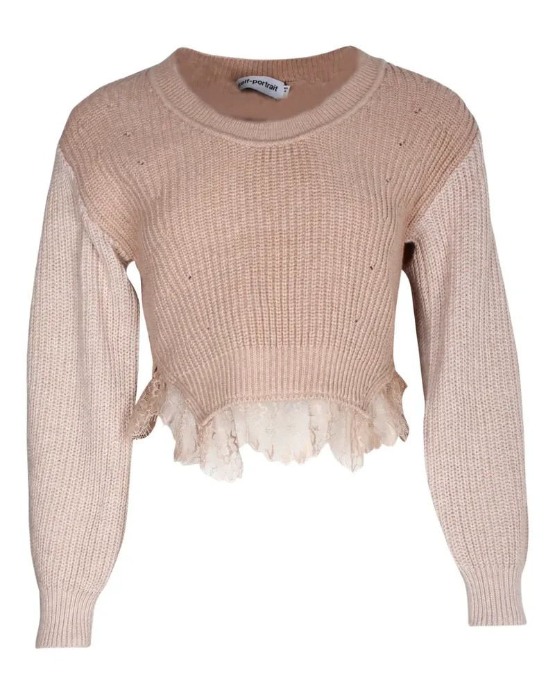 Self-Portrait lace-trimmed knit sweater - Braun Braun