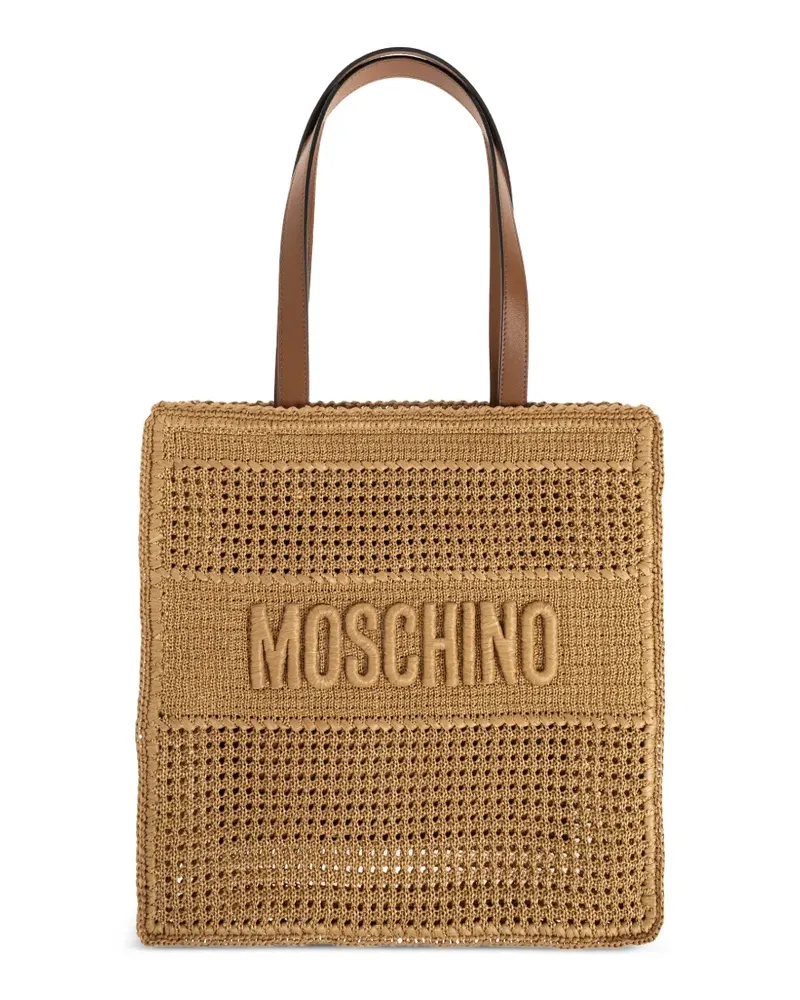 Moschino logo-embroidered raffia tote bag - Nude Nude