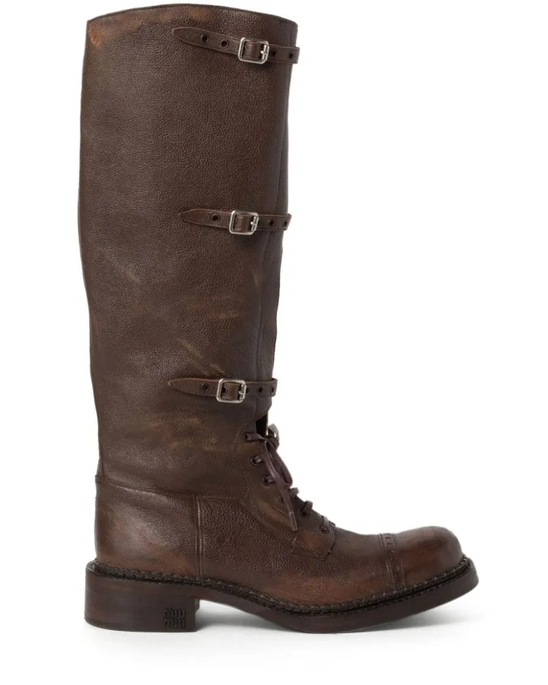 Miu Miu Schnürstiefel aus Leder - Braun Braun