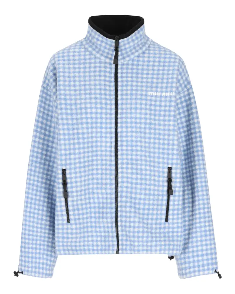 Miu Miu gingham-check logo-embroidered jacket - Blau Blau