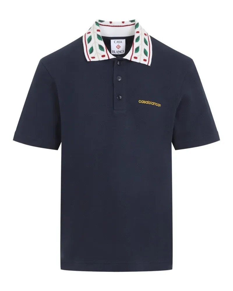 Casablanca Paris Laurel embroidered-collar piqué polo shirt - Blau Blau