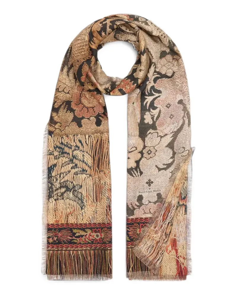 Pierre-Louis Mascia Ausgefranster Fancy Schal mit botanischem Print - Nude Nude