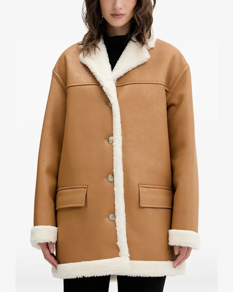 HUGO BOSS Geknöpfter Mantel aus Faux Fur - Braun Braun