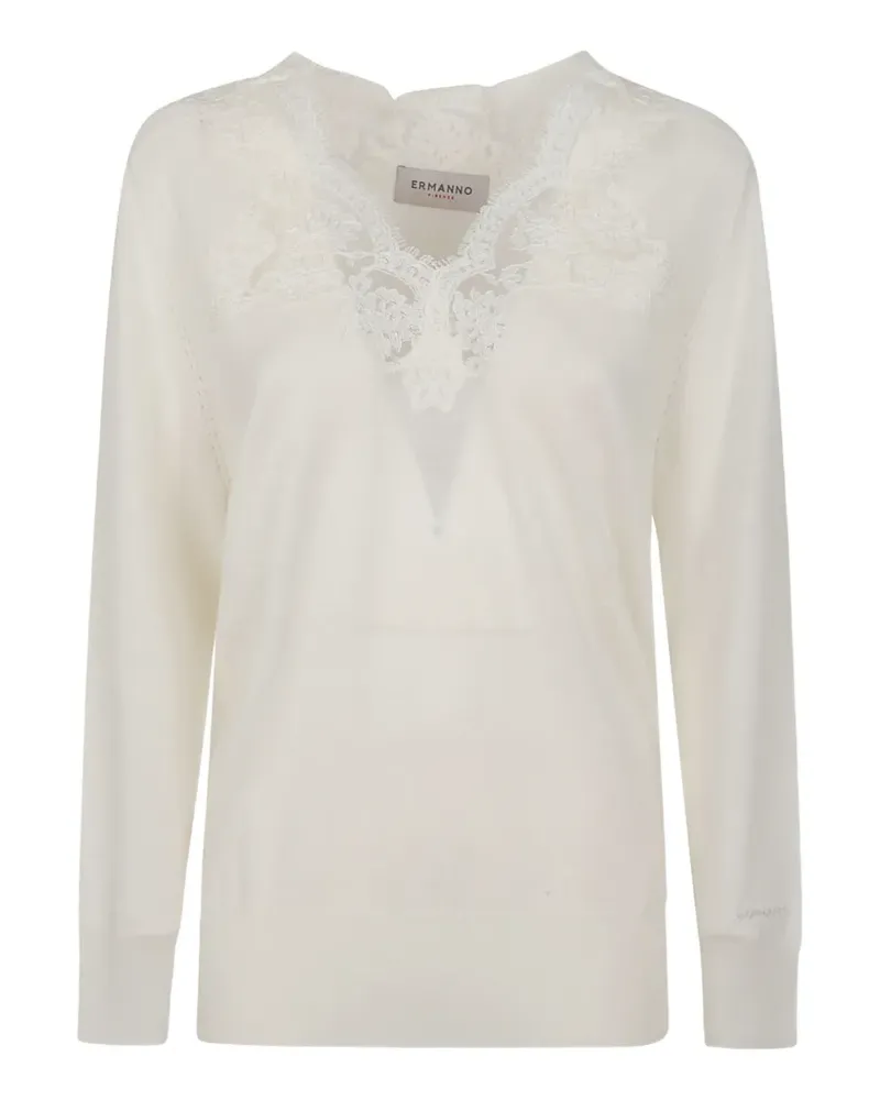 Ermanno Scervino lace-detail V-neck top - Nude Nude