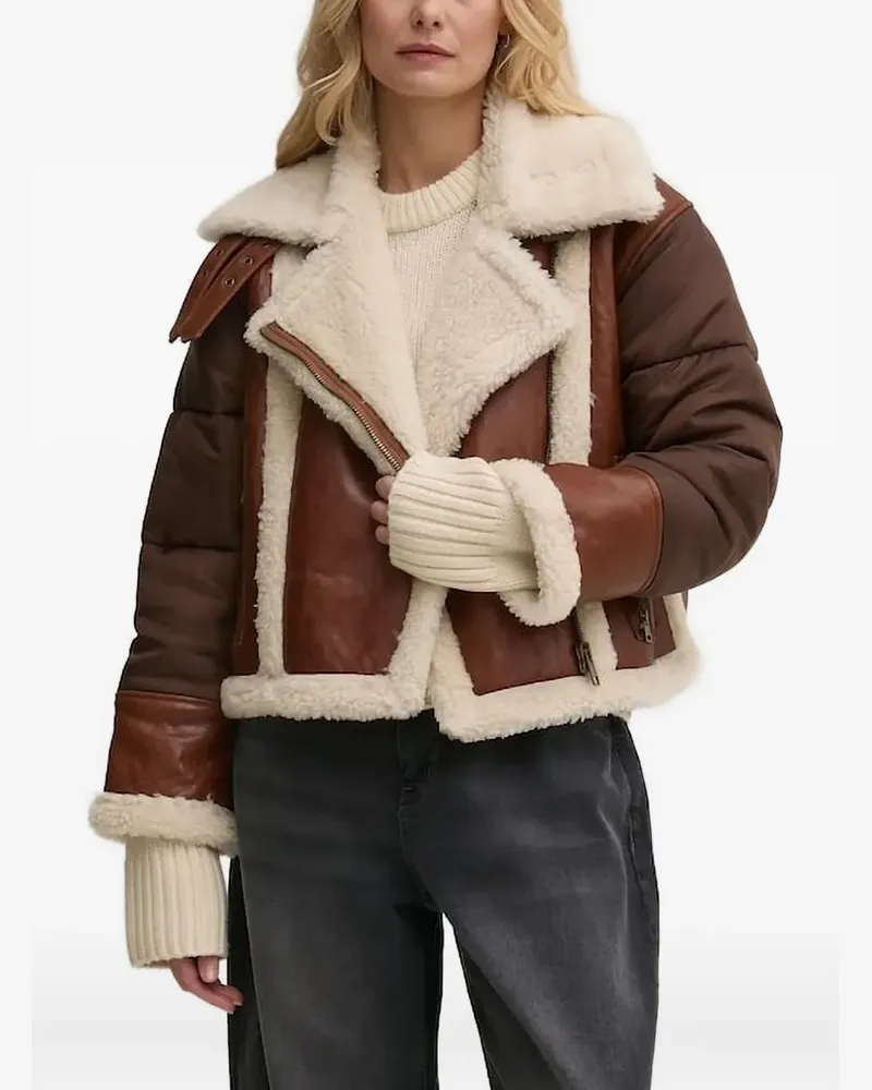 ba&sh Lederjacke mit Besatz aus Shearling - Braun Braun