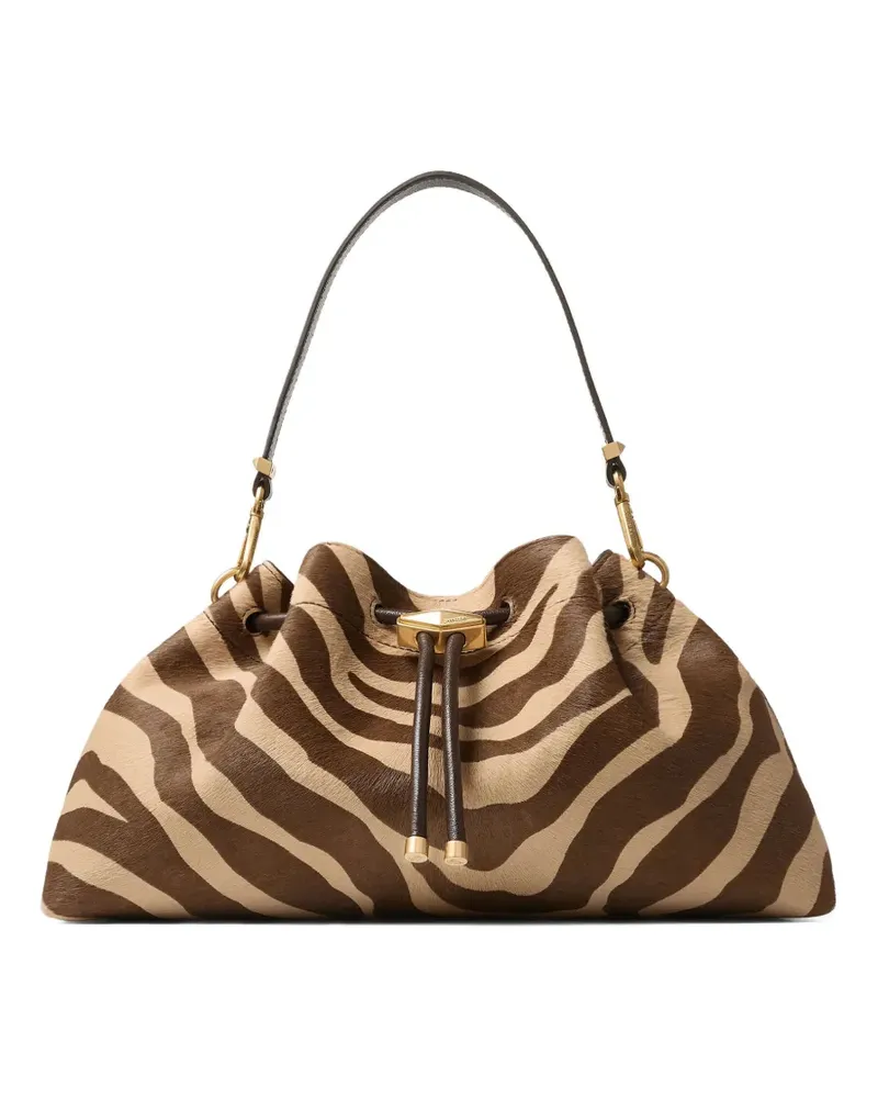 Jimmy Choo Mittelgroße Cinch Schultertasche mit Zebramuster - Braun Braun