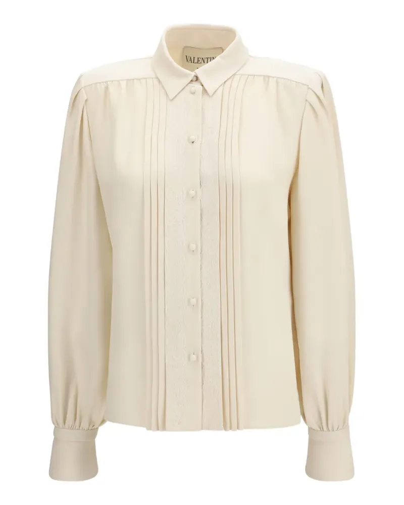 Valentino Garavani Cady lace-trim pintuck shirt - Nude Nude