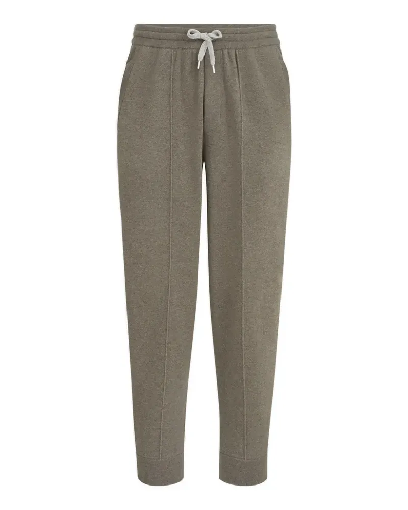 Brunello Cucinelli Doppelstrickhose aus Kaschmir mit Kreppdetail und elastischen Reißverschlussbündchen - Grün Grün