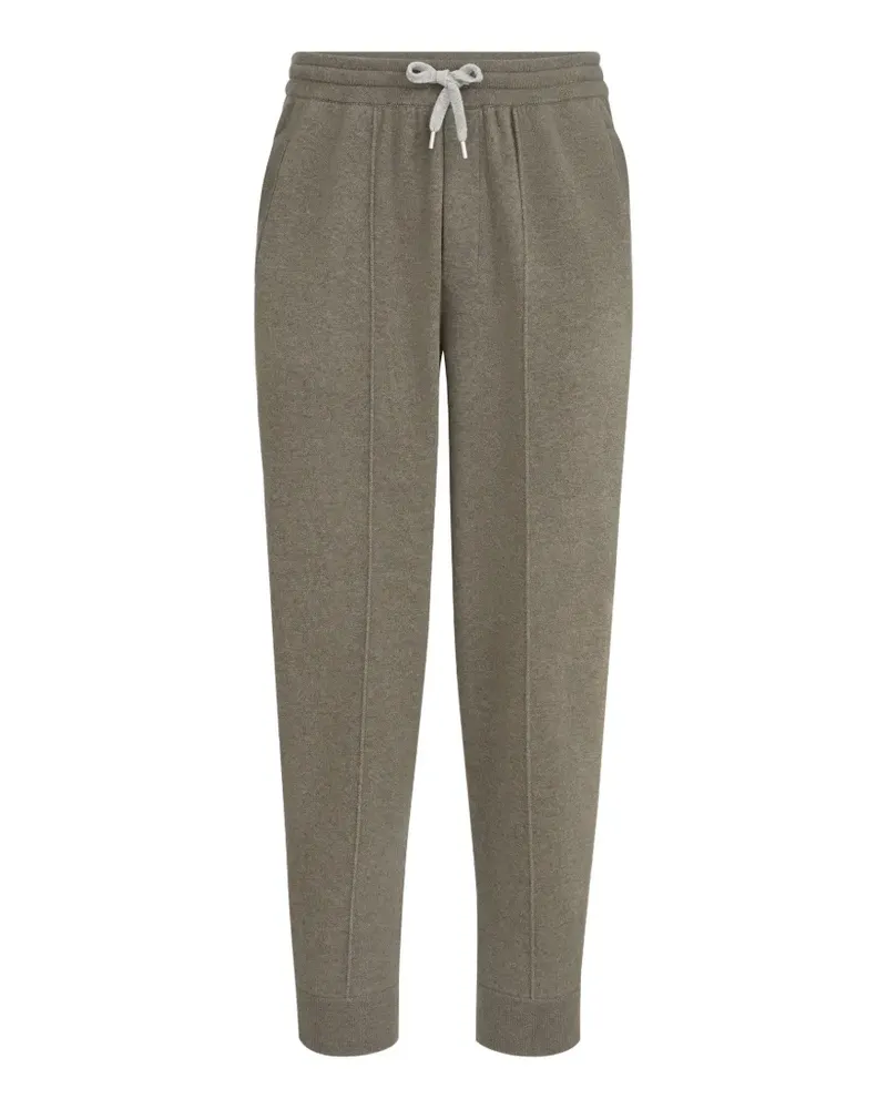 Brunello Cucinelli cashmere double knit trousers with crête detail and elasticated zipper cuffs - Grün Grün