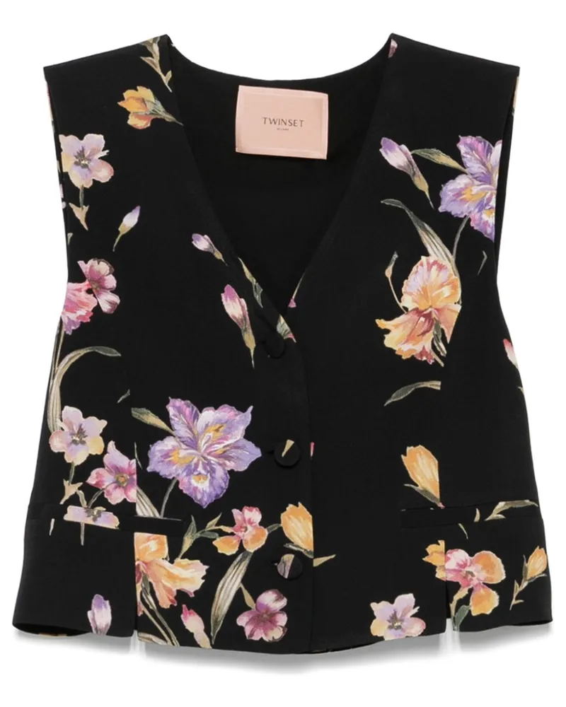 Twin-Set Weste mit Blumen-Print - Schwarz Schwarz