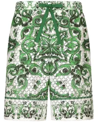 Dolce & Gabbana Gehäkelte Shorts mit Majolica-Print Grün