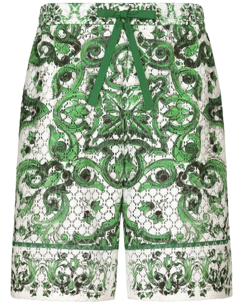 Dolce & Gabbana Gehäkelte Shorts mit Majolica-Print - Grün Grün