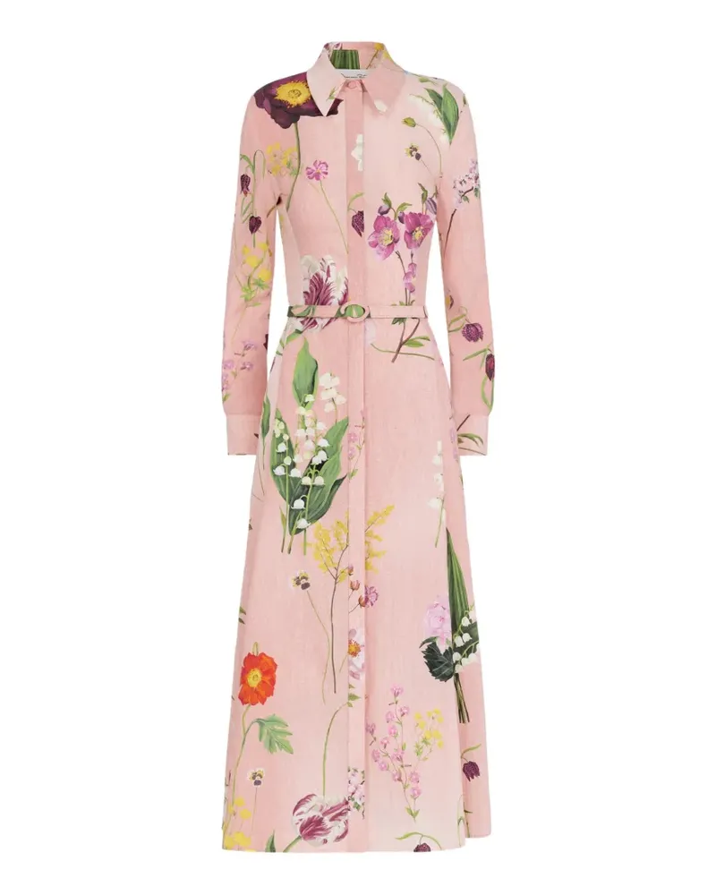 Oscar de la Renta botanical-printed belted midi shirt dress - Rosa Rosa