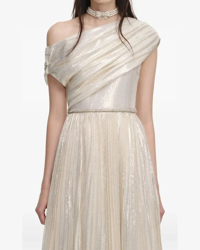 Self-Portrait pleated maxi dress - Nude Nude