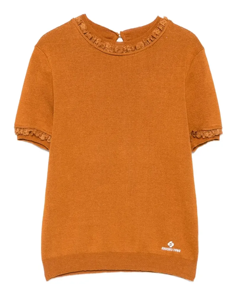 SHUSHU/TONG lace-trimmed short-sleeve sweater - Braun Braun