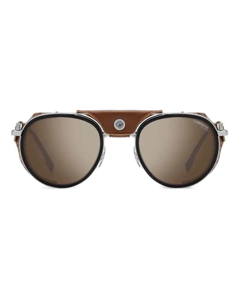 Carrera Runde Sonnenbrille mit Lederschild - Silber Silber