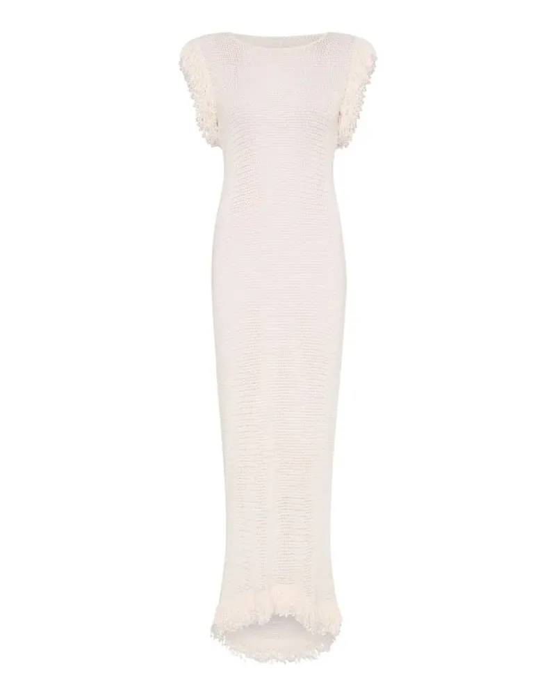 Paris Georgia Gehäkeltes Maxikleid mit Fransenbesatz - Weiß Weiß