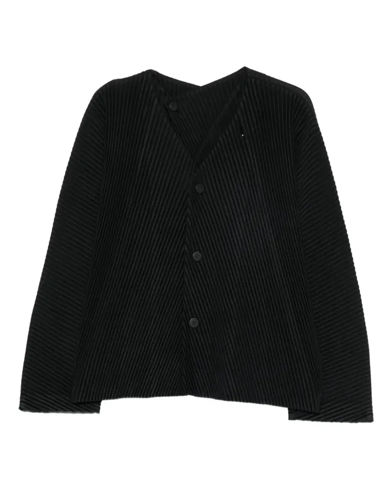 Issey Miyake Plissierte Jacke mit V-Ausschnitt - Schwarz Schwarz