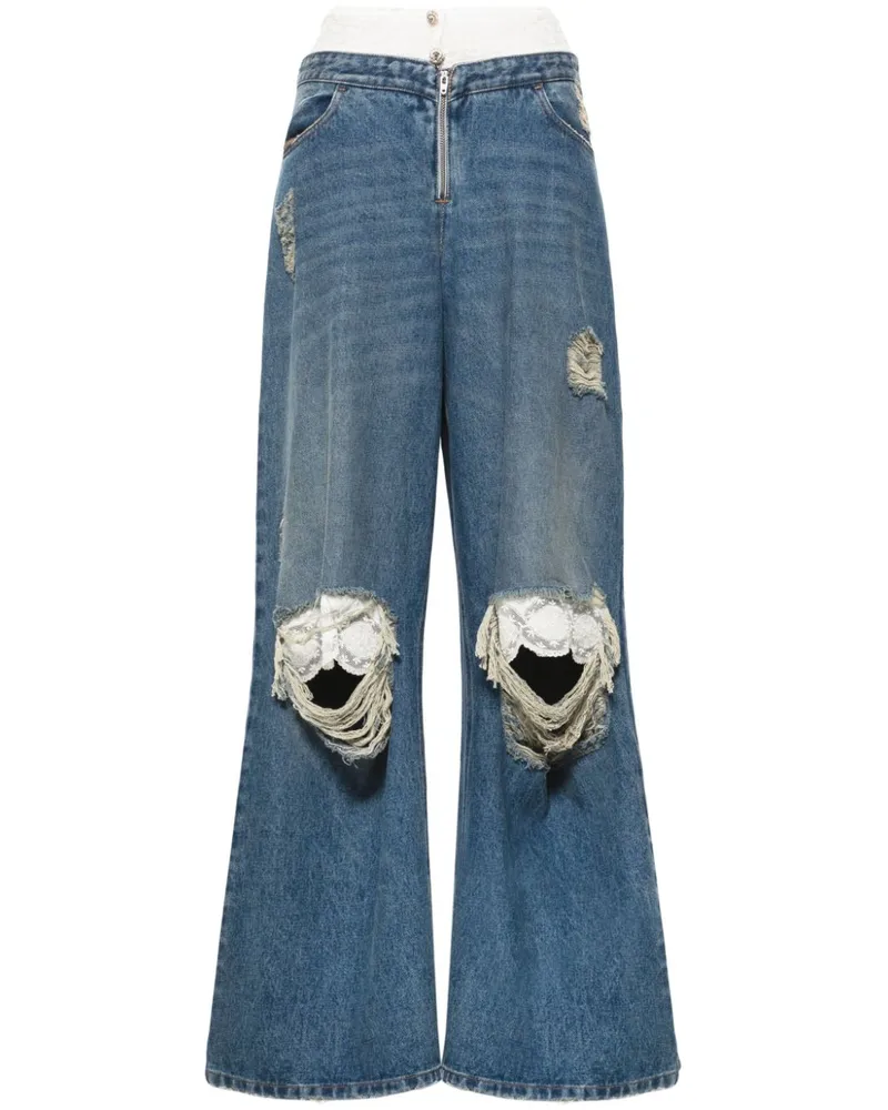 Seen Users Weite Victorian Jeans mit Spitzenbesatz Blau