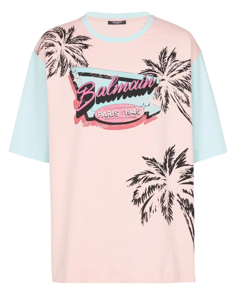 Balmain T-Shirt mit Miami-Print - Rosa Rosa