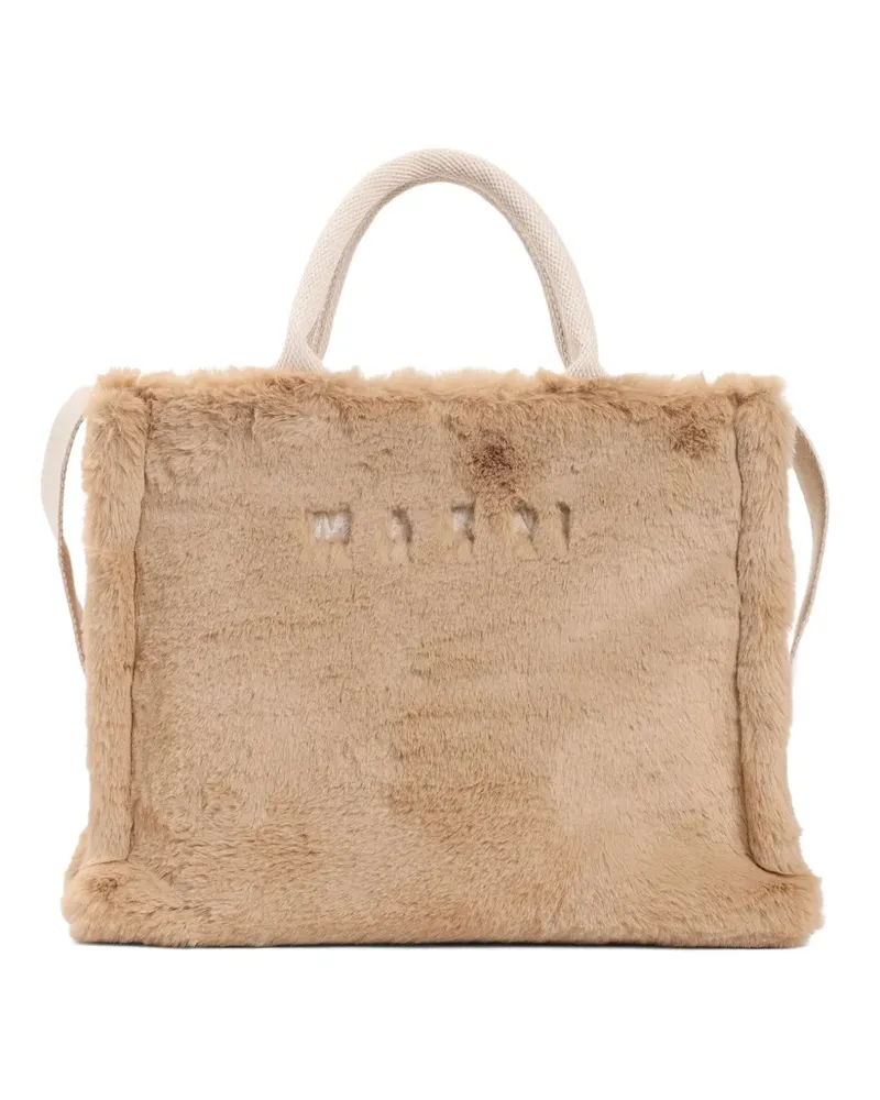 Marni Tote Bag mit Faux Fur - Braun Braun