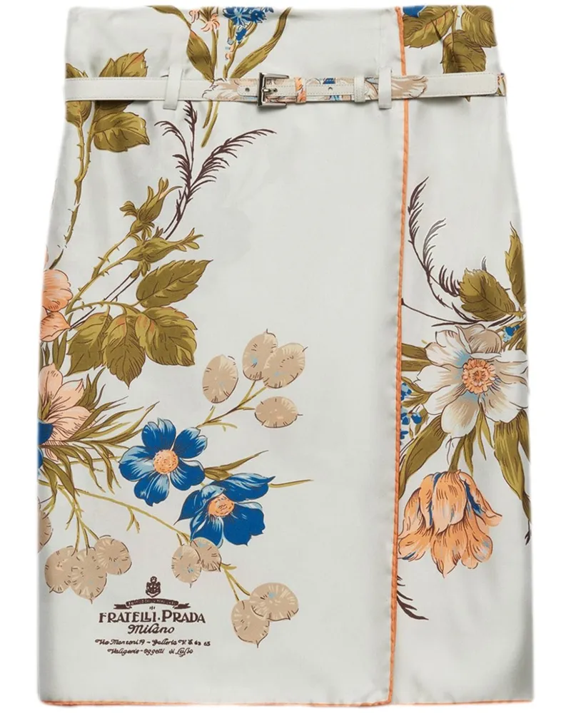 Prada Seiden-Midirock mit Blumen-Print - Weiß Weiß