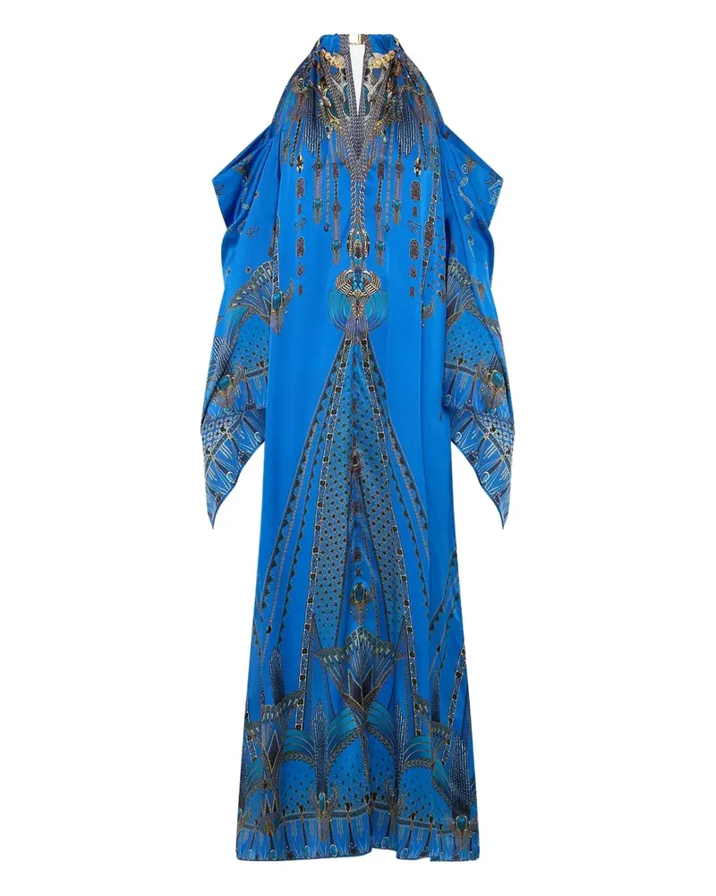 Camilla Schulterfreies Seiden-Midikleid - Blau Blau