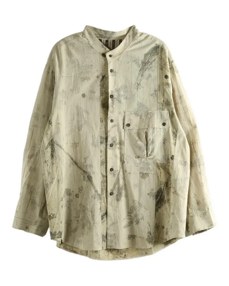 Ziggy Chen abstract-print cotton shirt - Nude Nude