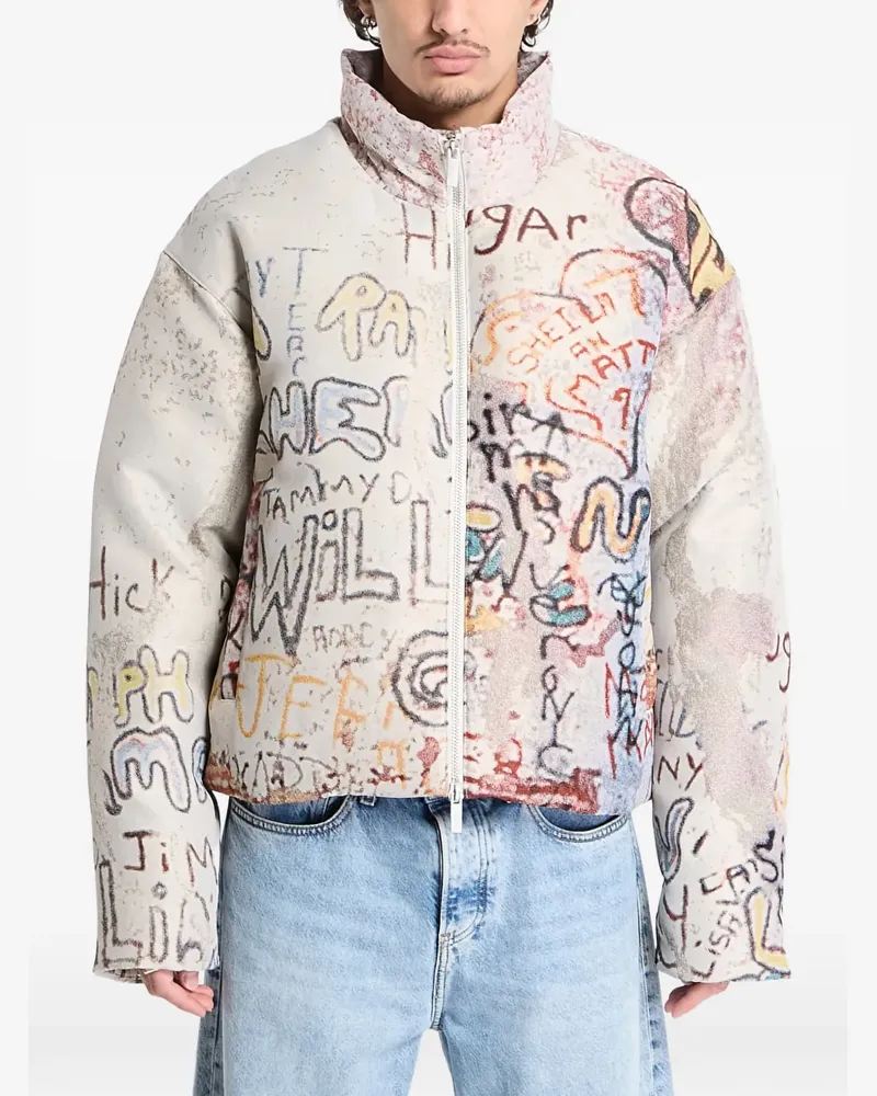 Jordan graffiti-design zip-fastening puffer jacket - Nude Nude