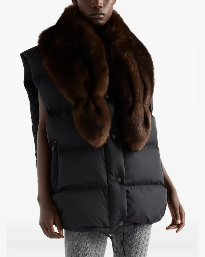 Prada Daunenweste mit Shearling-Logo - Schwarz Schwarz