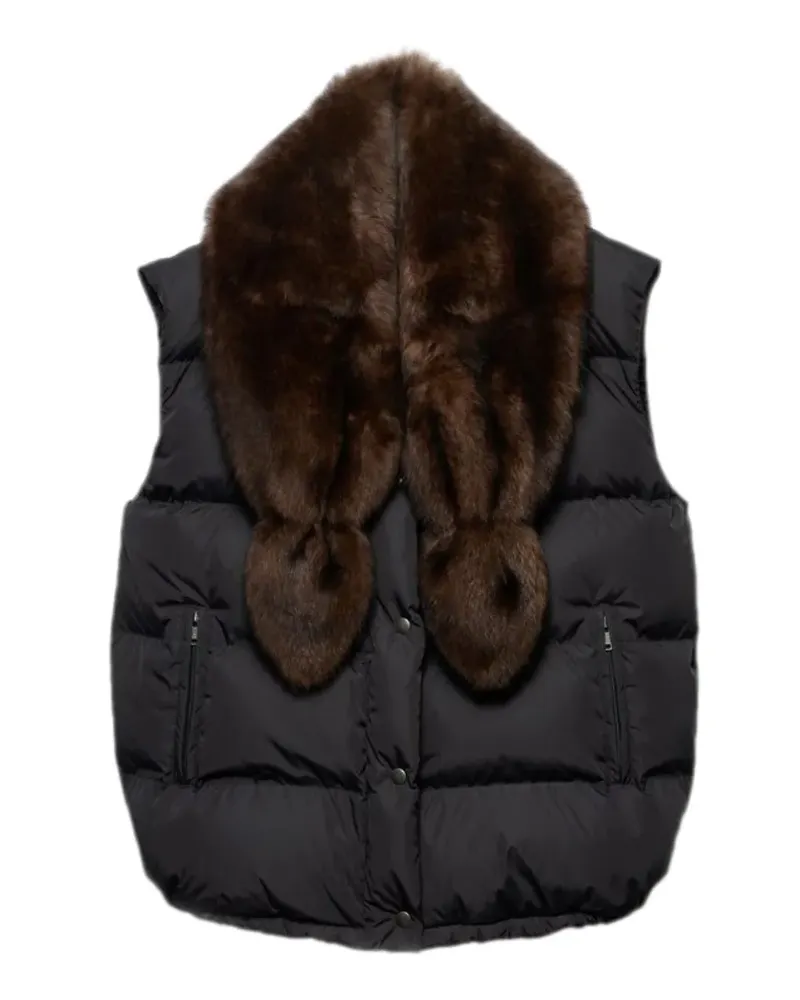 Prada Daunenweste mit Shearling-Logo - Schwarz Schwarz