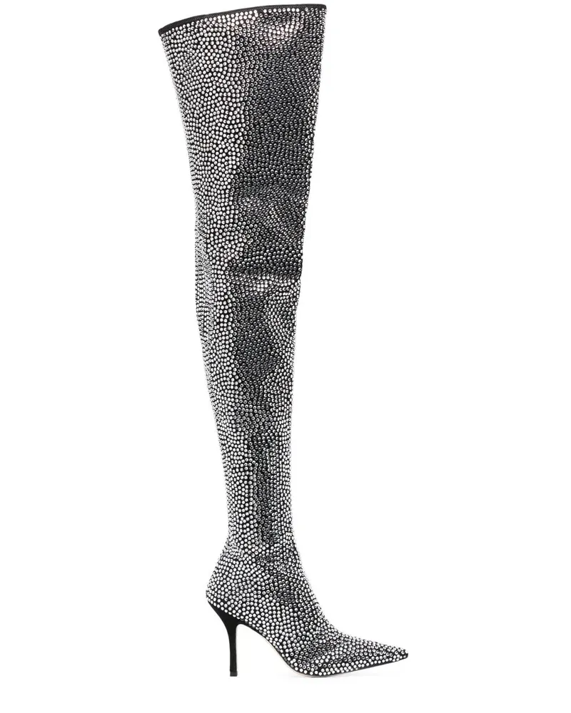 Paris Texas Holly Stiefel mit Kristallen 110mm - Schwarz Schwarz