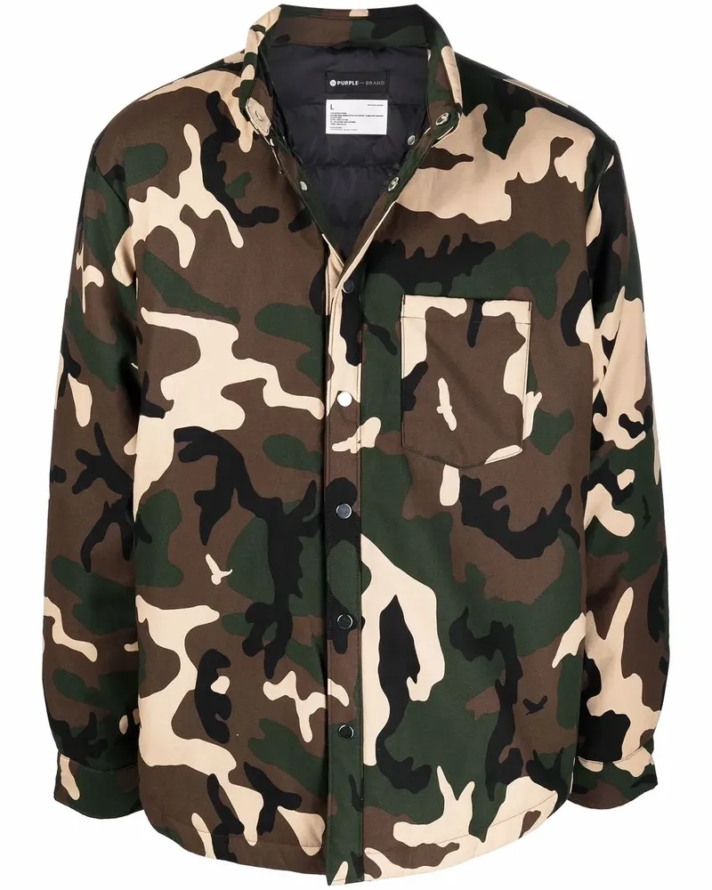 PURPLE BRAND Hemdjacke mit Camouflage-Print - Grün Grün