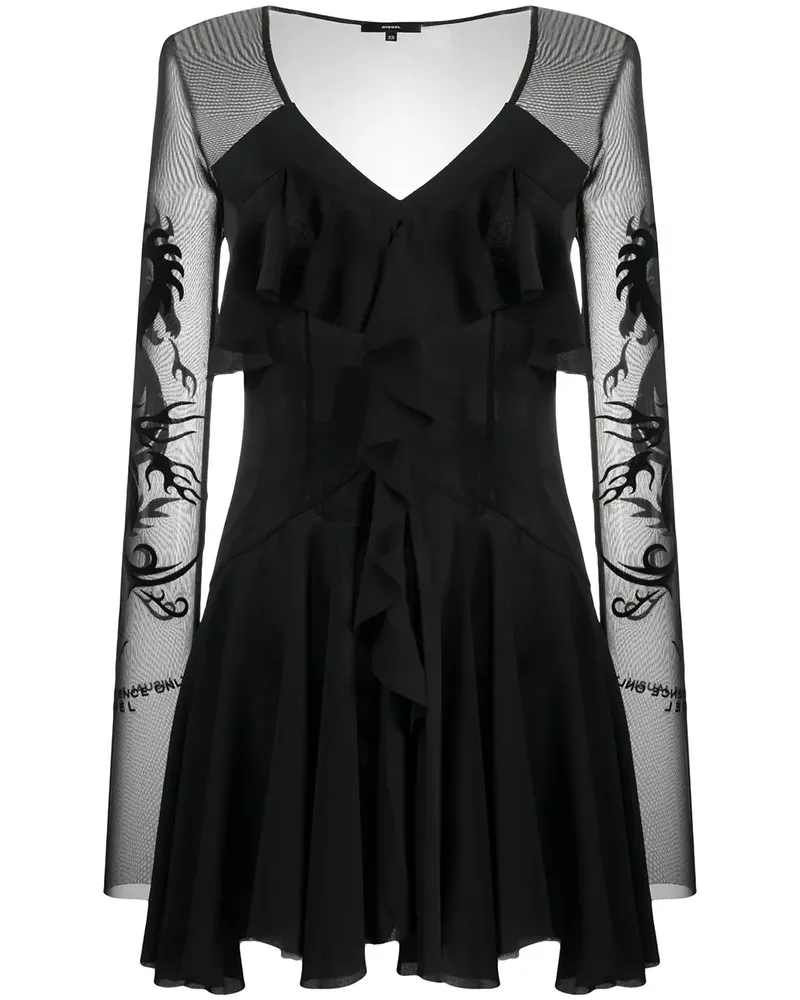Diesel Langärmeliges Minikleid mit Sheer-Effekt - Schwarz Schwarz