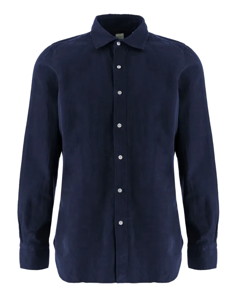 Finamore 1925 Hemd mit Cordoptik - Blau Blau