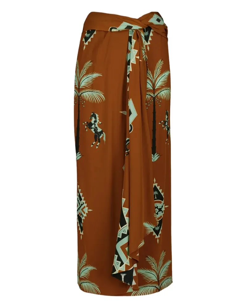 Johanna Ortiz Drapierter Midirock mit Palmen-Print - Braun Braun
