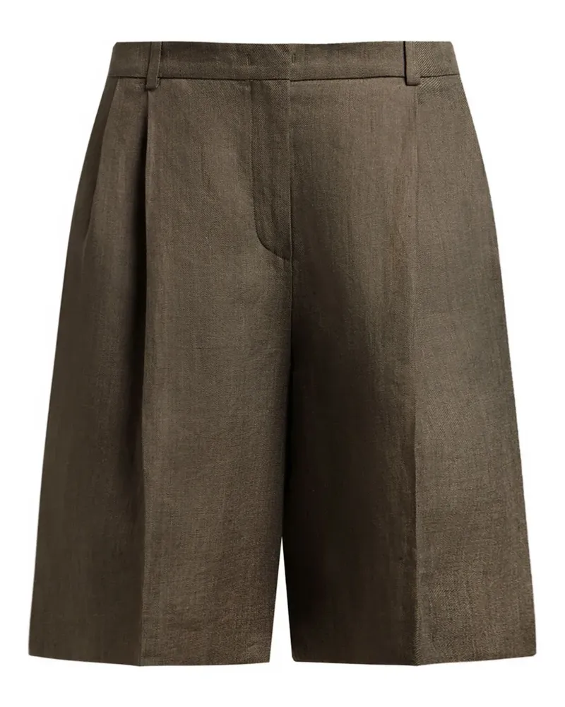 12 STOREEZ pleated linen shorts - Braun Braun