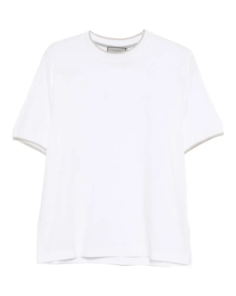 Canali T-Shirt mit Borte - Weiß Weiß